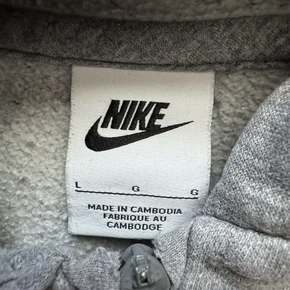 Nike Club Fleece Full Zip Hoodie Youth Large Gray Embroidered Logo Jacket